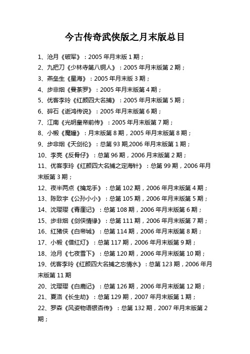 今古传奇武侠版之月末版总目(2005-2014)