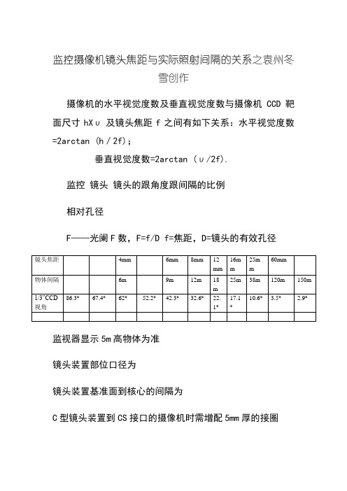 监控摄像机镜头焦距与实际照射距离的关系