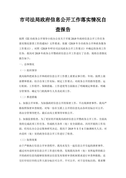 最新-市司法局政府信息公开工作落实情况自查报告 精品