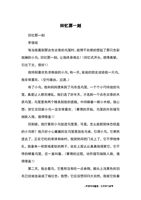 回忆那一刻_优秀作文_8