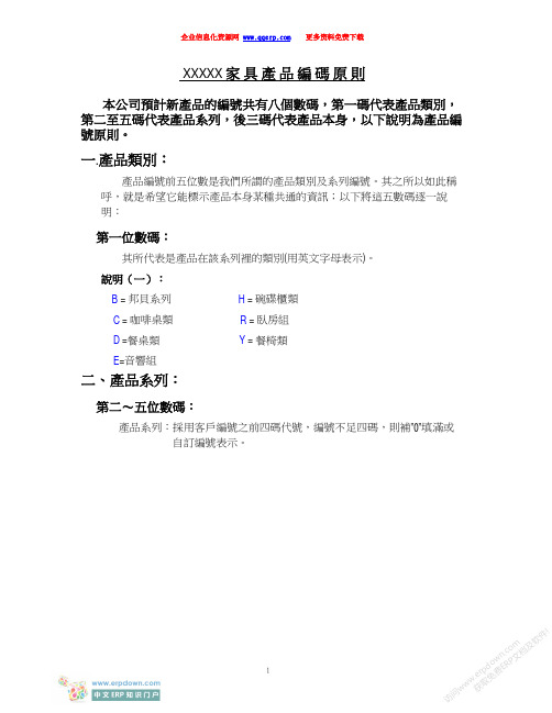 家具产品编码参考