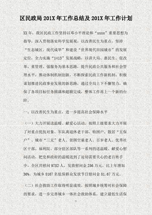 区民政局201X年工作总结及201X年工作计划(精)