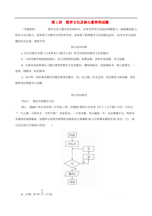2020高考数学大二轮复习冲刺经典专题第二编讲专题专题八数学化与创新应用第1讲数学化及核心素养类试卷练习