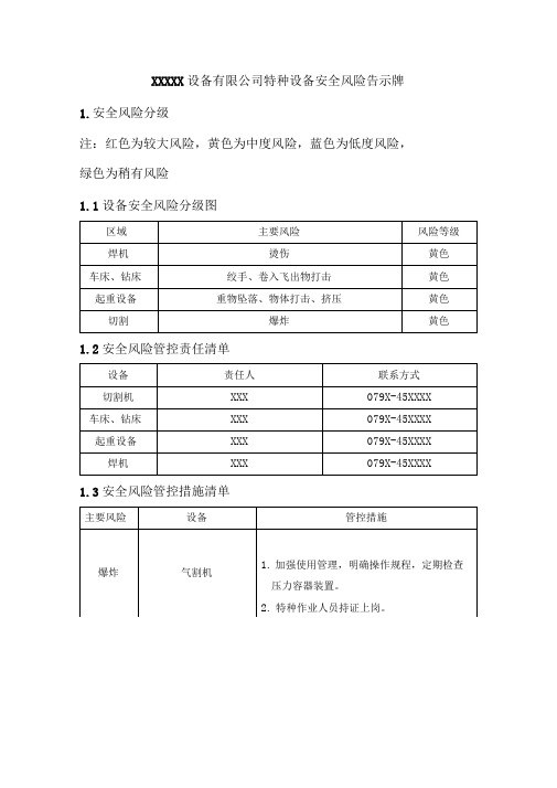 特种设备安全风险告示牌