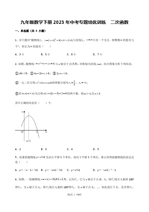 九年级数学下册2023年中考专题培优训练  二次函数
