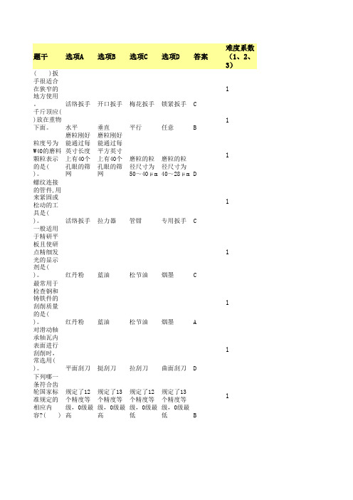 化工钳工高级工考试工具、量具和仪器试题