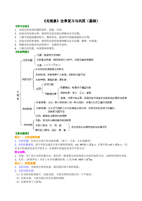 物理中考《光现象》全章复习与巩固 知识讲解