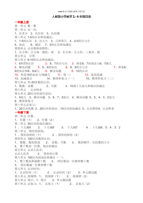 人教版小学数学课本1至6年级的目录