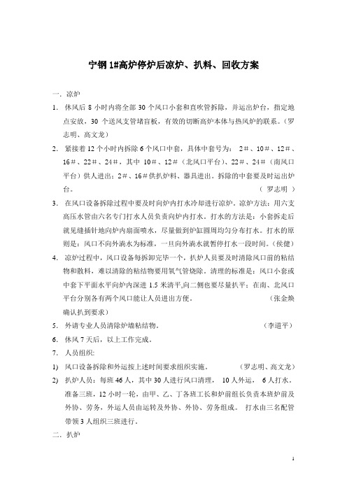 宁钢2008年1高炉扒炉方案概要