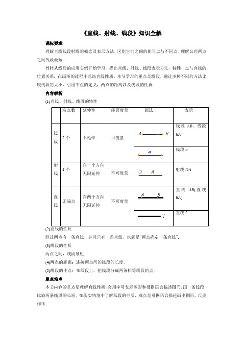 初中数学《直线、射线、线段》知识全解