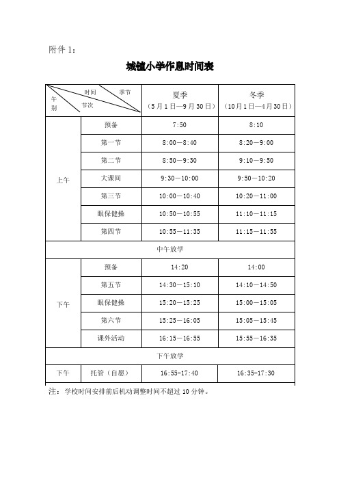 城市、农村、小学、初中学生作息时间表