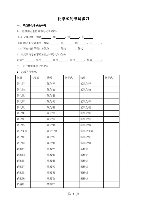人教版八年级全册化学式的书写练习(无答案)-文档资料