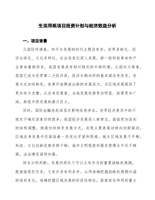 生活用纸项目投资计划与经济效益分析