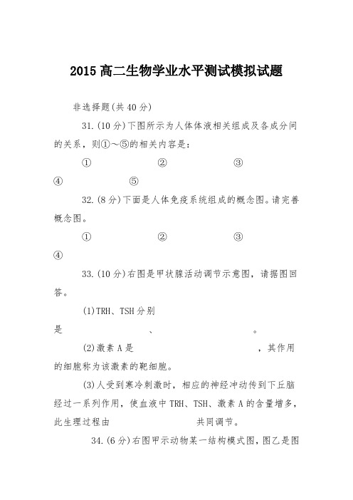 2015高二生物学业水平测试模拟试题