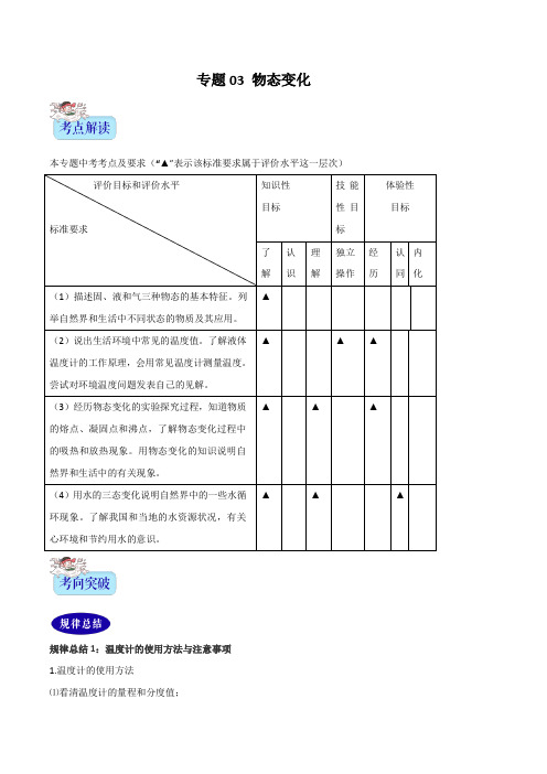 2020年中考物理 考点专练三 物态变化(含答案解析)