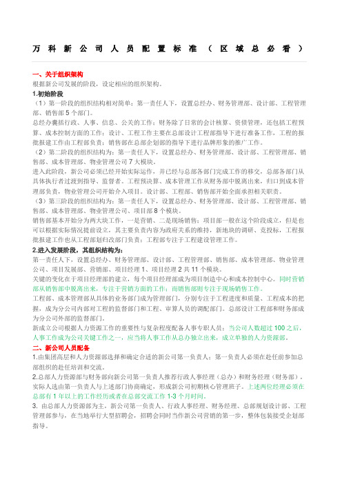万科新公司人员配置标准区域总必看