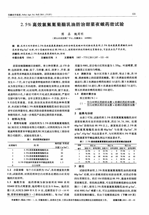 2.5%高效氯氟氰菊酯乳油防治甜菜夜蛾药效试验