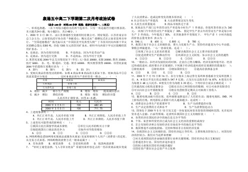 高二下学期第二次月考试卷(经济生活第一二单元)