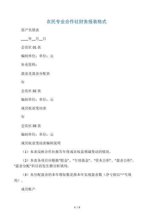农民专业合作社资产负债表格式