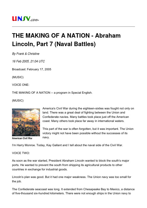 THE MAKING OF A NATION - Abraham Lincoln, Part 7 (Naval Battles)