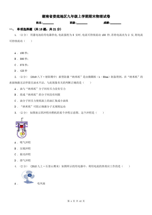 湖南省娄底地区九年级上学期期末物理试卷