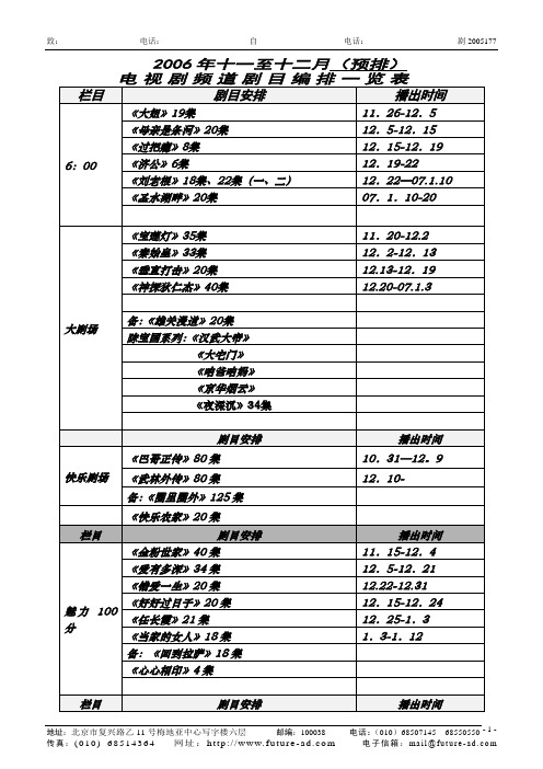 2006年十一至十二月(预排)