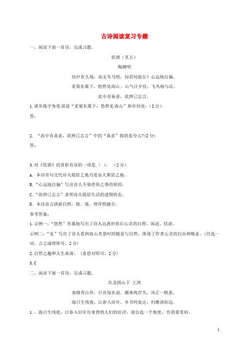 河北省唐山市滦南县中考语文 古诗阅读复习专题 新人教版