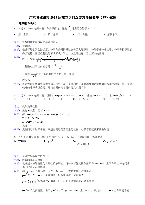 【解析版】广东省梅州市2013届高三3月总复习质检数学(理)试题
