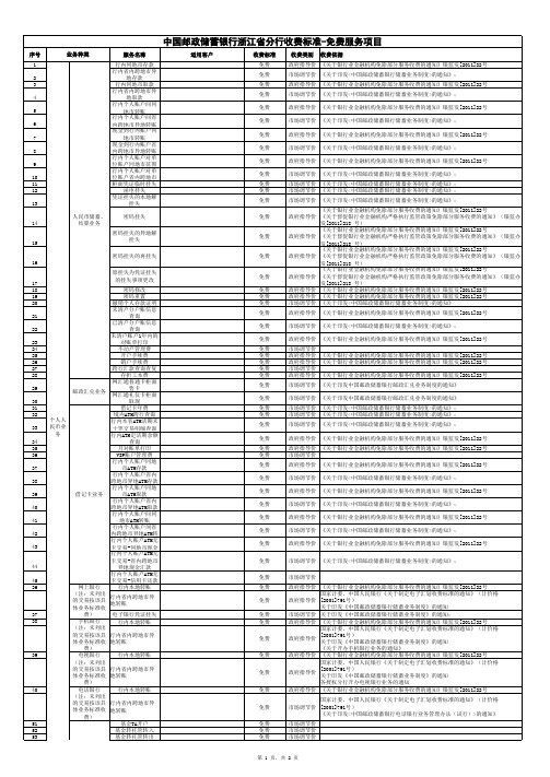 中国邮政储蓄银行收费标准-免费服务项目