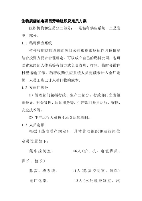 生物质能热电项目劳动组织及定员方案