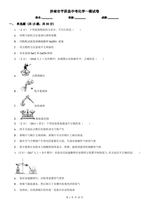 济南市平阴县中考化学一模试卷