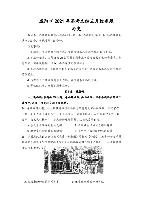 陕西省咸阳市2021年高考文综五月检查题历史试题