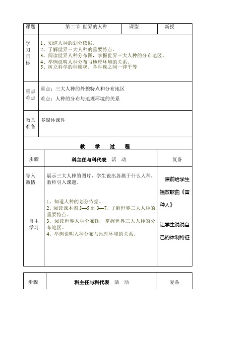 湘教版初中地理七年级第二节 世界的人种 教案(1)