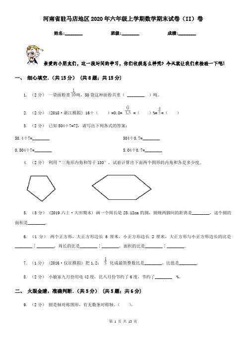河南省驻马店地区2020年六年级上学期数学期末试卷(II)卷