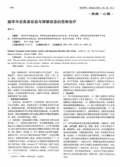脑卒中后焦虑状态与抑郁状态的药物治疗