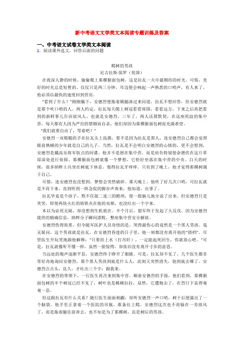 新中考语文文学类文本阅读专题训练及答案