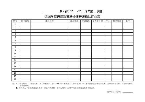 运城学院通识教育选修课开课确认汇总表