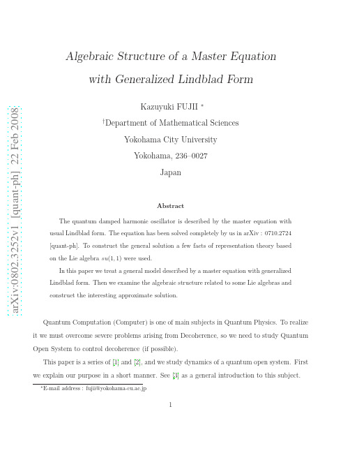 Algebraic Structure of a Master Equation with Generalized Lindblad Form