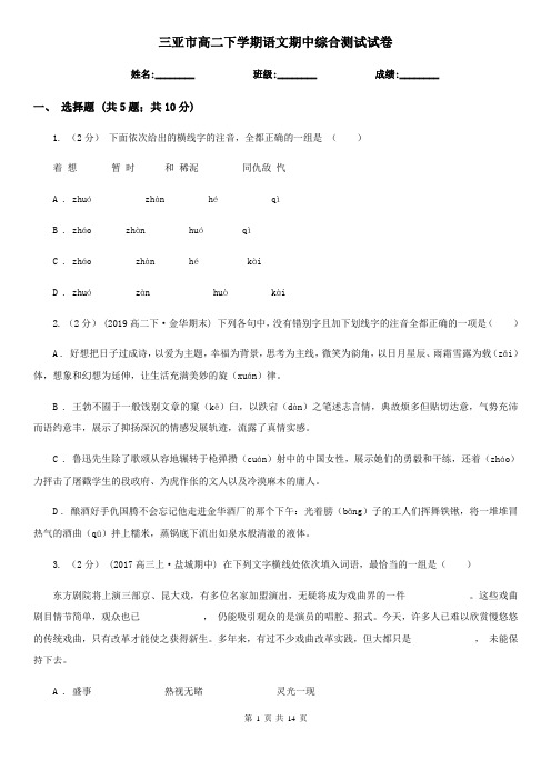 三亚市高二下学期语文期中综合测试试卷