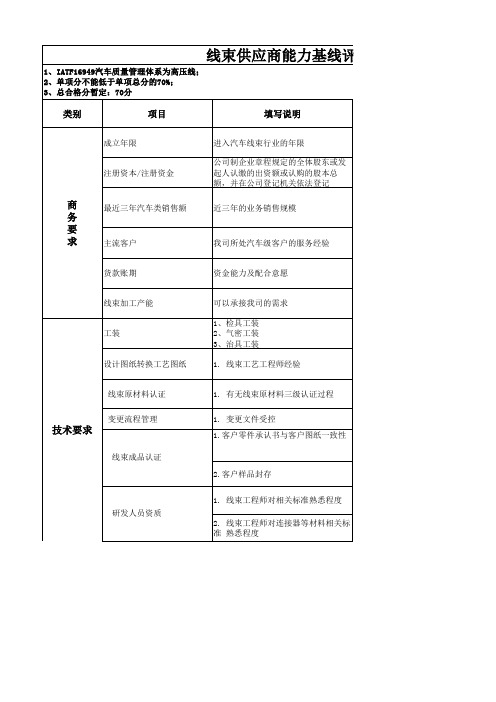 汽车线束供应商能力基线评分标准(2019版)