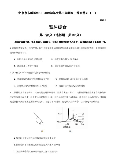 北京市东城区2018学年度第二学期高三综合练习(一)理综生物试题(含答案)