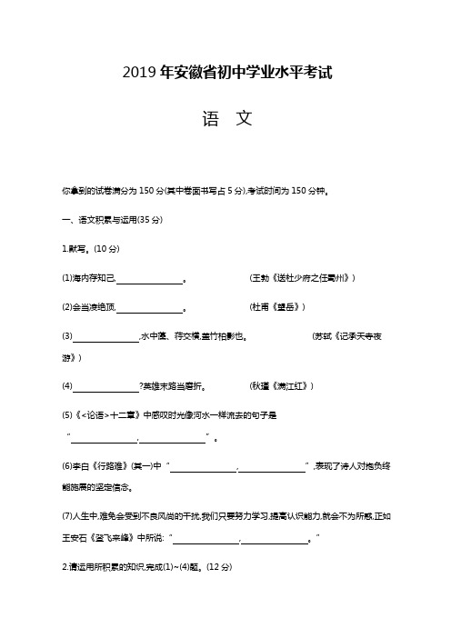 2019年安徽省中考语文试卷(含答案)
