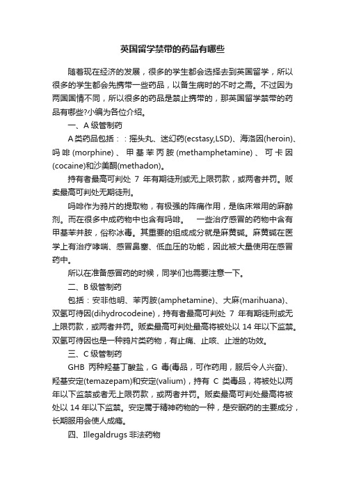 英国留学禁带的药品有哪些