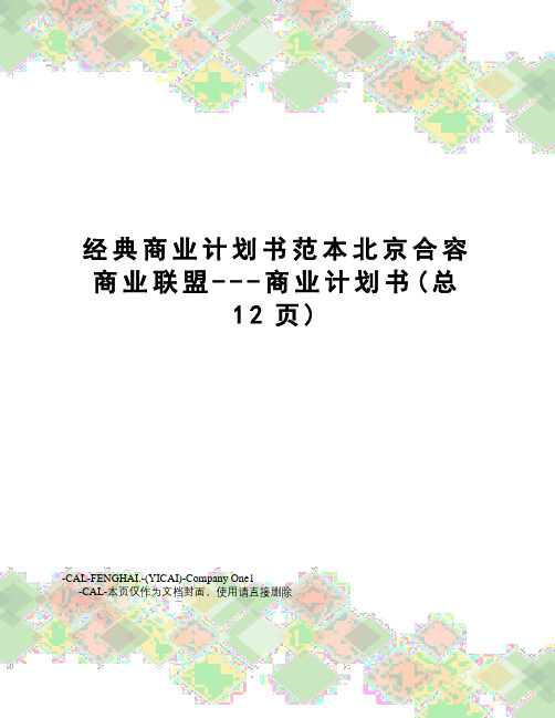 经典商业计划书范本北京合容商业联盟---商业计划书