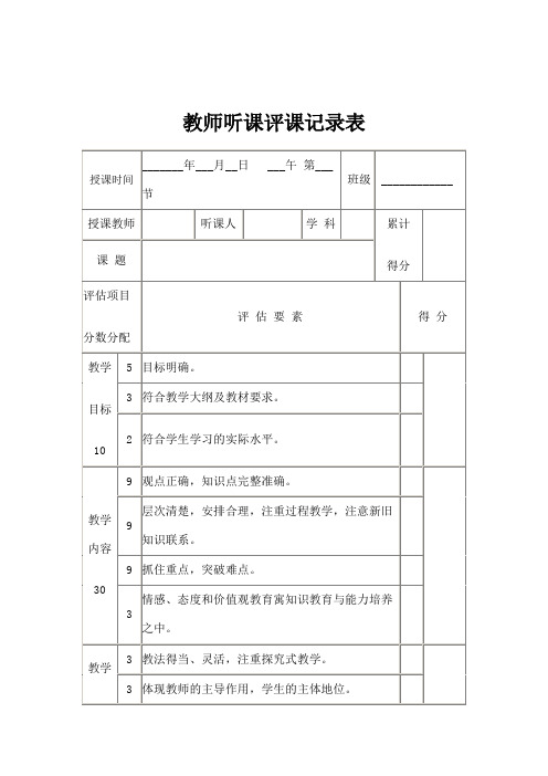 教师课堂听课评课记录表