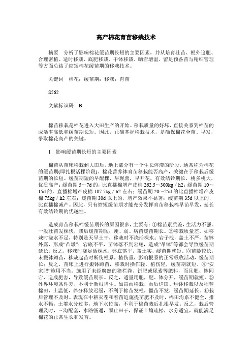 高产棉花育苗移栽技术