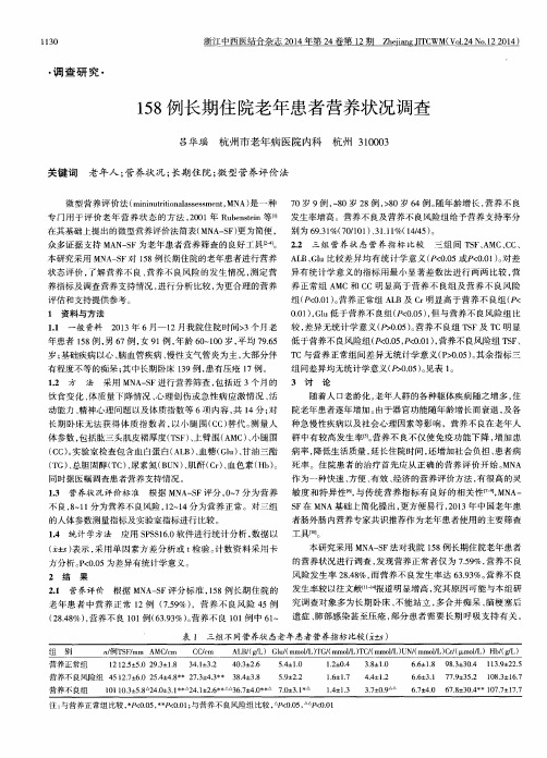 158例长期住院老年患者营养状况调查