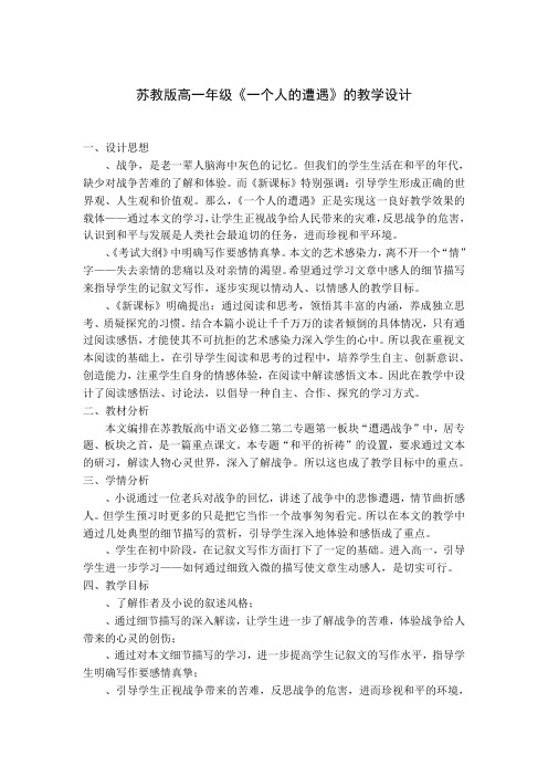 一个人的遭遇教学设计 苏教版