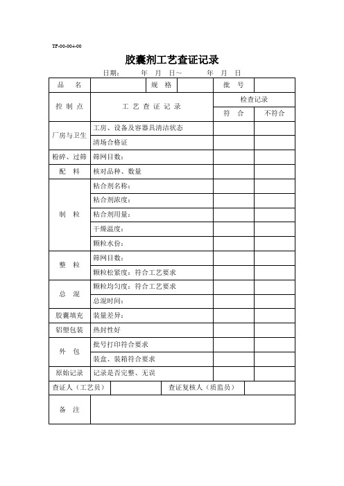 胶囊剂工艺查证记录技术科