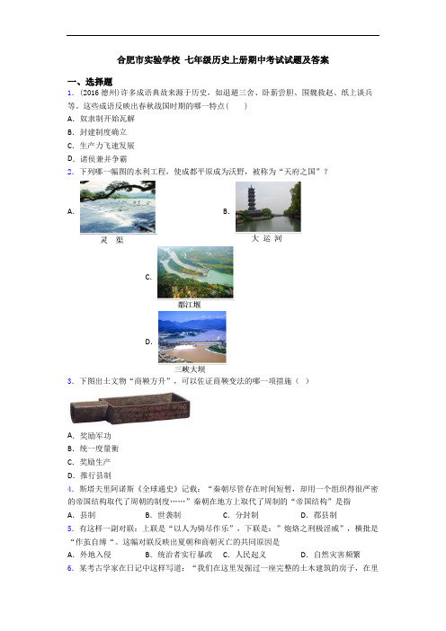 合肥市实验学校 七年级历史上册期中考试试题及答案